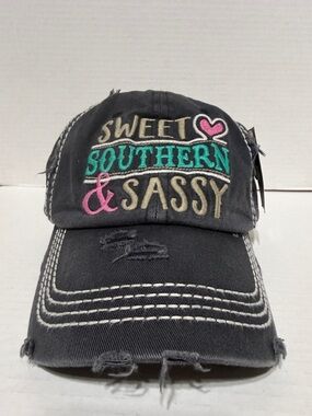 KBETHOS Black Distressed "Sweet Southern & Sassy" Embroidered Cap